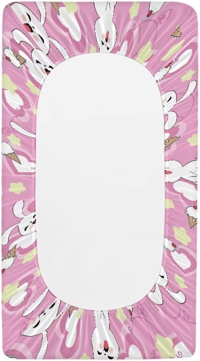Rabbit Heart Valentine Changing Pad Cover Waterproof Lightweight Nursery Pad Change Cover for Baby Durable Stretchy Diaper Changing Mat Cover