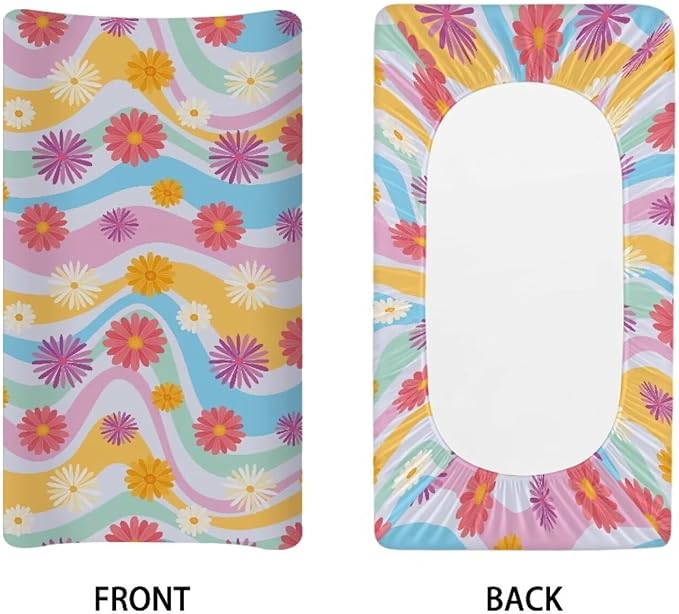 Colorful Daisy Changing Table Cover Waterproof Changing Pad Cover for Baby Breathable Stretchy Universal Tray Table Mat Fit 32"x16" Contoured Pad