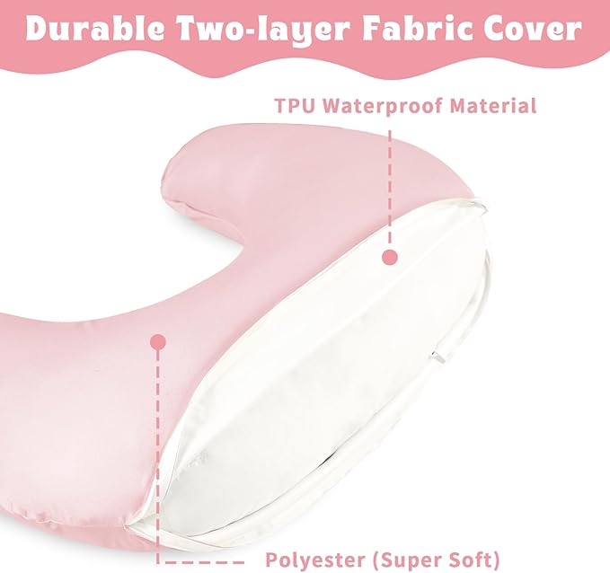 Hooyax Waterproof Nursing Pillow Cover, Stretchy Nursing Covers for New-Designed Breastfeeding Pillows, Adorable Infant Feeding Pillow Slipcover for Baby Boy and Girls (Pink)