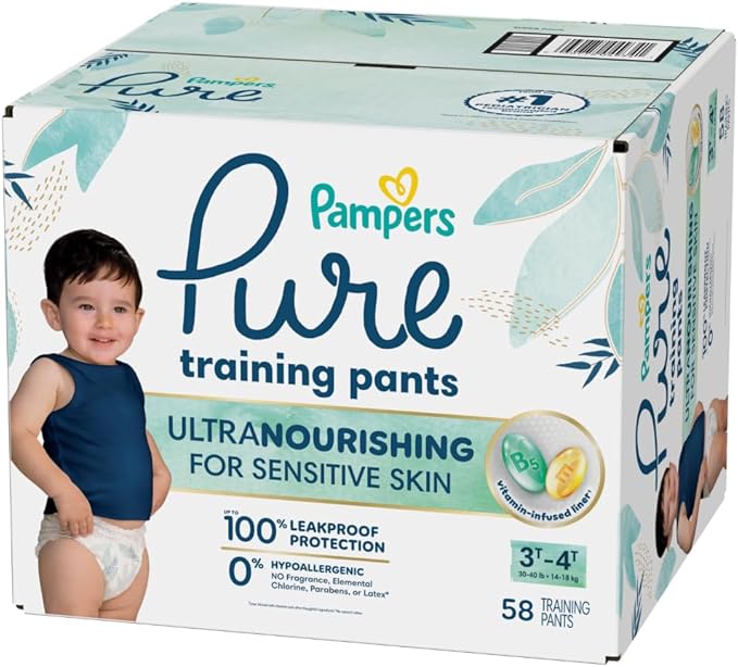 Pampers Pure Protection Training Underwear, Unisex, Size 3T4T, 58 Count, Premium, Hypoallergenic, Soft, Absorbent