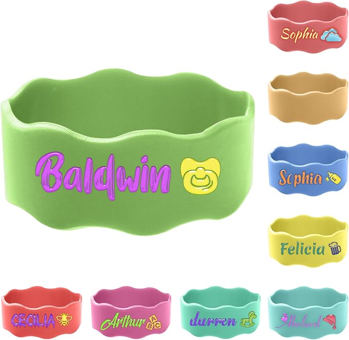 3 Pcs Personalized Water Bottle Labels, Waterproof Bottle Name Bands Printable Name Daycare Labels Elastic Silicone Sippy Cup Strap for Summer Camps