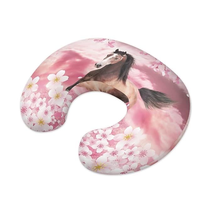 Forchrinse Horse Cherry Blossom Nursing Pillow Cover for Baby Girls Floral Decor Breastfeeding Pillow Slipcover Fit for Most Nursing Pillows