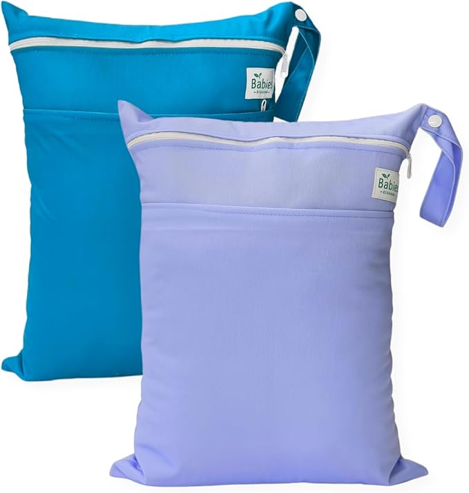 2-Pack Wet Bags – Waterproof Travel Bags for Cloth Diapers, Baby Essentials & Swimwear – Reusable Wet Dry Bag with Double Zipper & Handle for Diaper Bag & Beach Trips (Ocean Breeze)