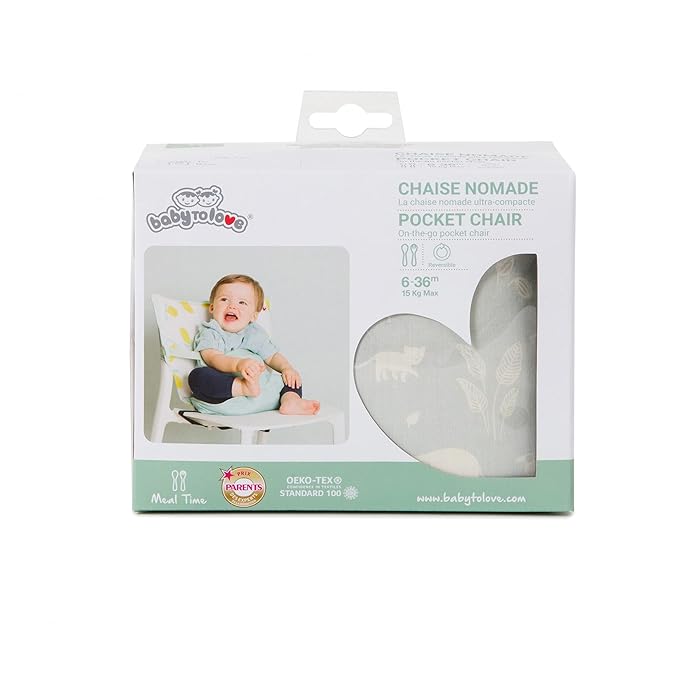 BabyToLove Pocket Seat | Lightweight Travel High Chair for Babies | Folds Small, Safe Fit for Most Chairs, Machine Washable | Green Tropic