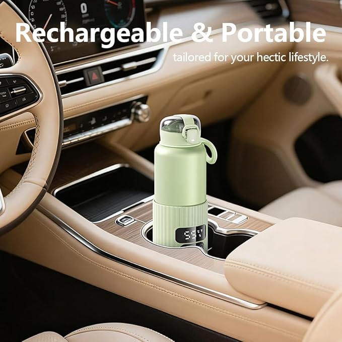 Portable Bottle Warmer with Fast Heating and Long Constant Temperature 15oz Capacity Heated Travel Mug for Breastmilk or Formula (Green)
