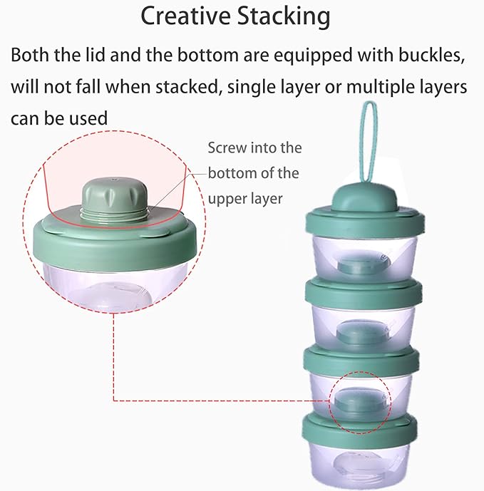 4 Layers Baby Milk Powder Formula Dispenser on The go, Baby Formula Containers for Travel, Formula Holder Mixer, Baby Feeding Snack Storage Container, Portable, Stackable, Non-Spill, BPA-Free