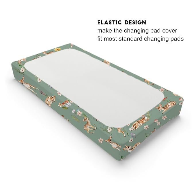 Spring Animal Changing Pad Cover Deer Mushroom Flowers Leaves Forest Baby Nursery Diaper Changing Pad Sheets for Boy Girl Soft Breathable Stretch Fitted Changing Table Sheets Mats 32''x16''