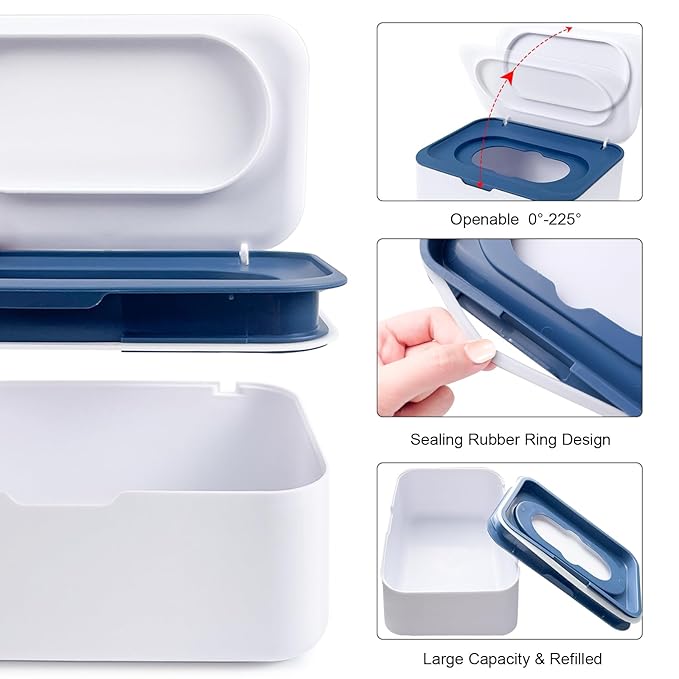 2Pcs Wipe Dispenser, Reusable Baby Wipe Holder Refillable Wipes Container, Easy Open & Close Wipes Pouch Case with Lid for Bathroom Baby Nursery Kitchen Office Travel (Blue/Orange)