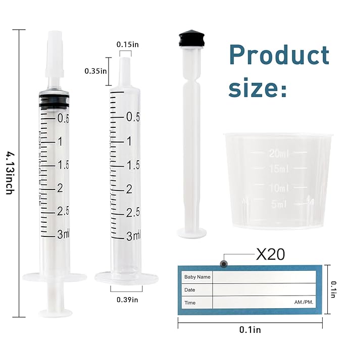 100 Sets 3ml Colostrum Syringes,Colostrum Collector kit Include 100 3ml Syringe with Cap, Sticker, Clear ziplock Bag and a Measuring Cup