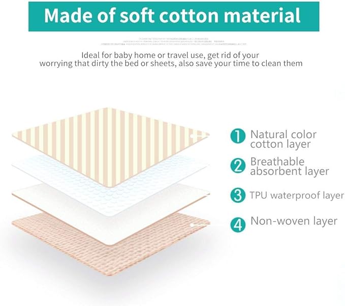 Fdit Baby Changing Pad, Portable Cotton Diaper Mat, Multi-Function, Coffee Stripes, M-50x70cm, 0-3 Years