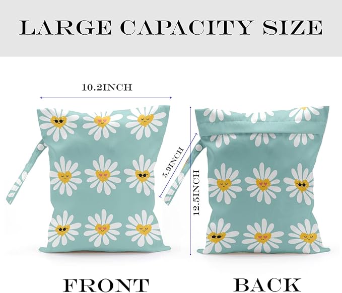 Wet Bag, Wet Dry Bag, Wet Bag for Swimsuit, Travel, Beach, Pool, Diapers, Dirty Yoga Gym Clothes, Makeup Bag, Waterproof Flower Face Hippie Decor