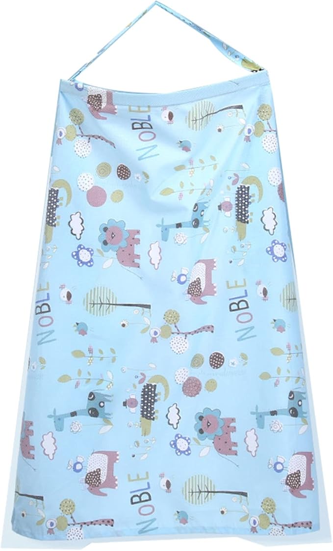 Garosa Breastfeed Nursing Cover Breathable Baby Nursing Coverage Blanket with Elastic Shoulder Straps Lightweight Breathable Cotton Feeding Cover (Blue)