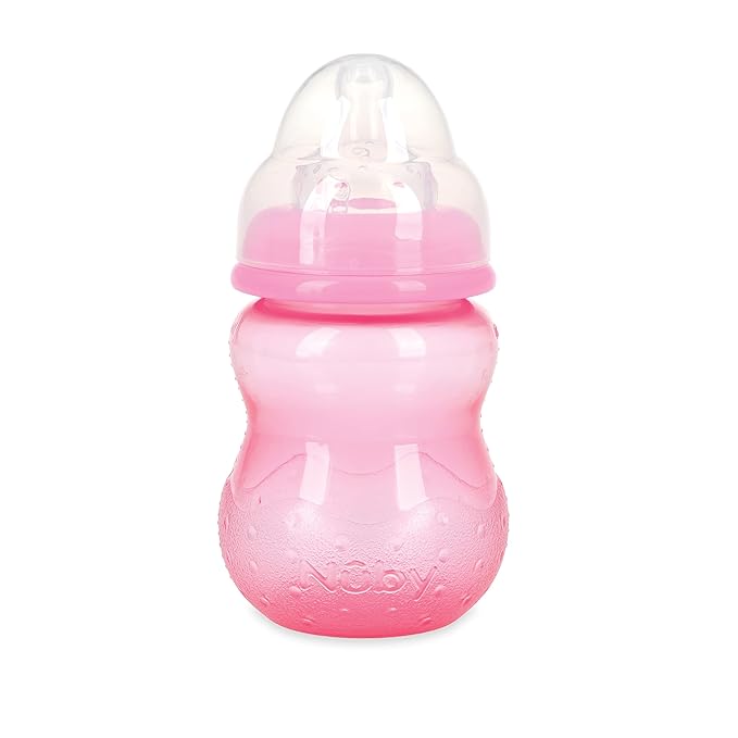Nuby Wide Neck Non-Drip Bottle - Baby Bottles with Anti-Colic Vari-Flo Valve - (3-Pack) 8 Oz - 0+ Months - Aqua, Pink, Purple