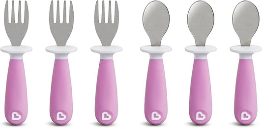 Munchkin® Raise™ Toddler Fork and Spoon Utensil Set, Rest Keeps Tip Off Table, BPA Free, 6 Pack, Purple