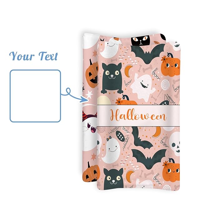 KAINSY Personalized Halloween Pumpkin Print Changing Pad Cover, Custom Diaper Change Table Sheets with Name, Pink Ghost Soft Jersey Knit Change Table Sheets, 2 Pack Changing Pad Covers (16" x 32")