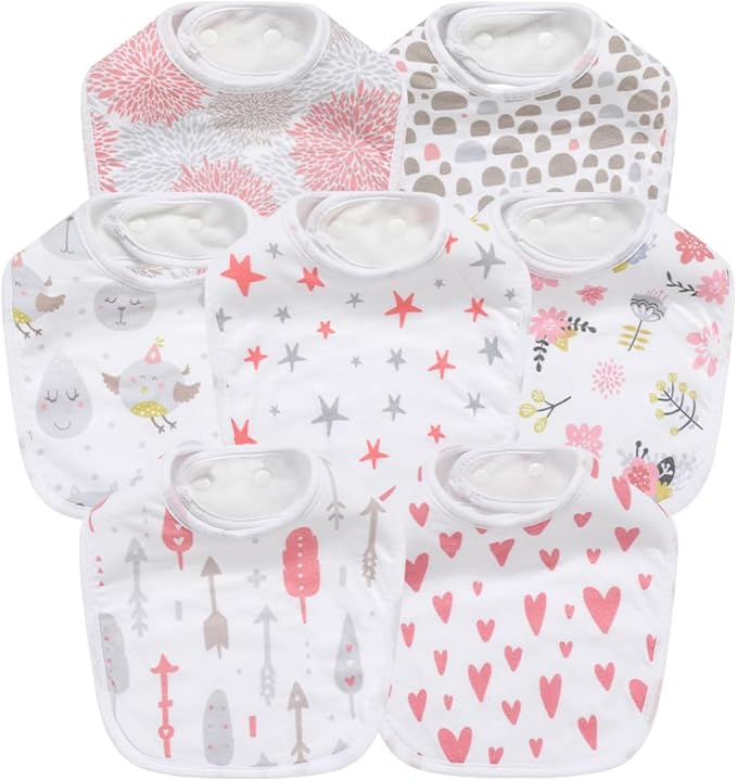 7 Pack Baby Cotton Absorbent Bibs for Drooling Teething
