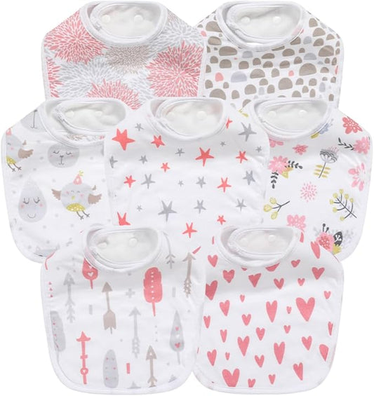 7 Pack Baby Cotton Absorbent Bibs for Drooling Teething