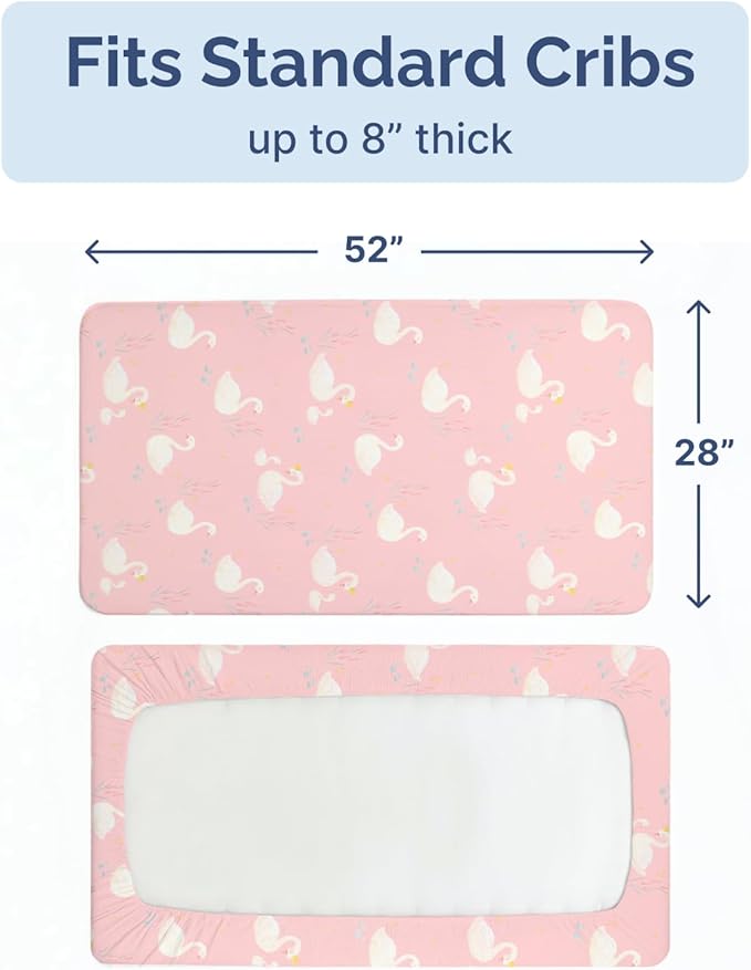 Baby Crib Sheets for Boys & Girls - Pack of 2 Fitted Microfiber Crib Sheets for Standard Crib & Toddler Mattress - Soft, Breathable and Wrinkle Free - Machine Washable - Oeko Tex - 52x28x8in - Swans