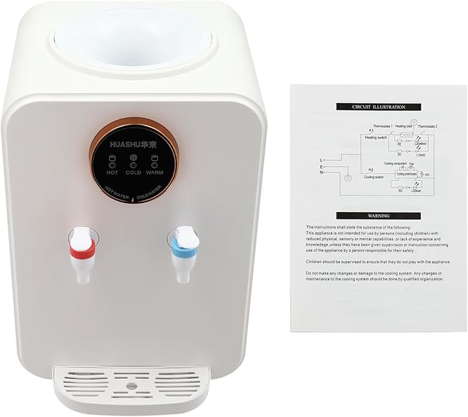 Top Loading Desktop Water Cooler Dispenser, 500W 110V Countertop Hot & Cold Water Coolers Drinking Fountain Portable Water Warmer for Home Bedroom Studio Office Grocery Store