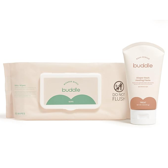 Buddle Diaper Rash Rescue Healing Ointment & Wonder Wipes 2-Piece Kit, 40% Zinc Oxide, Repairs Baby Bottom, 4oz, 60 Wipes