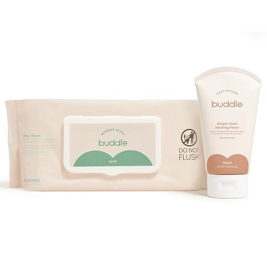 Buddle Diaper Rash Rescue Healing Ointment & Wonder Wipes 2-Piece Kit, 40% Zinc Oxide, Repairs Baby Bottom, 4oz, 60 Wipes