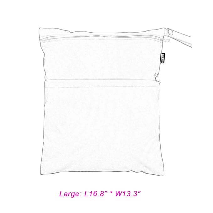 Damero Travel Wet and Dry Bag with Handle for Cloth Diaper, Pumping Parts, Clothes, Swimsuit and More, Easy to Grab and Go (Large, Black Strips)