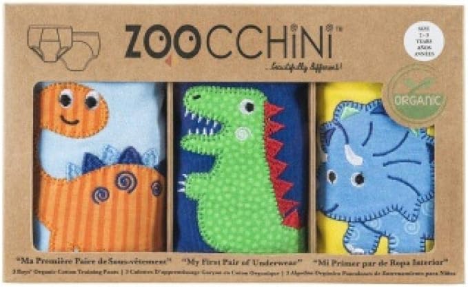 ZOOCCHINI Toddler 3-Pack Potty Training Pants - Soft Organic Cotton Underwear with Absorbent Padding and Fun Designs, Jurassic Pals, 3-4 Years