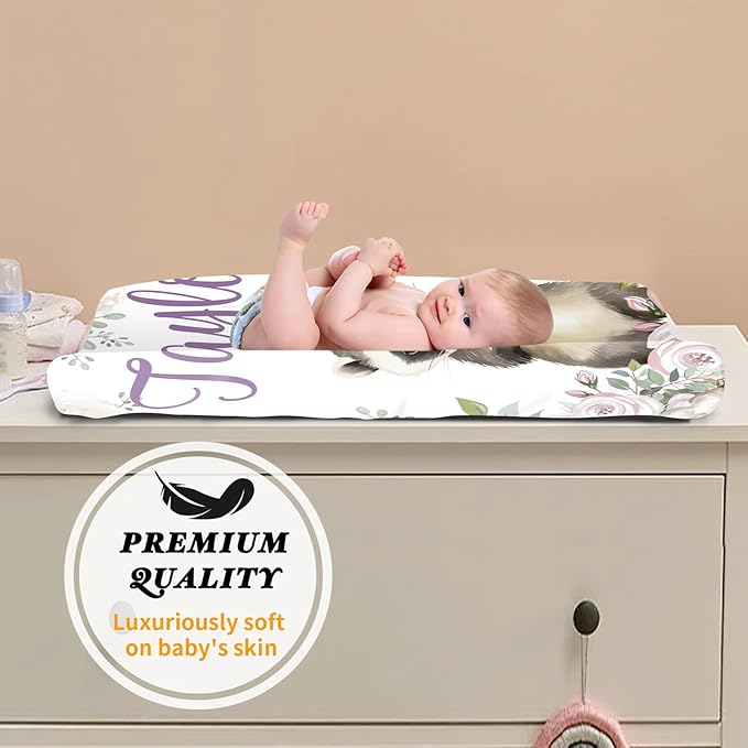 Custom Changing Pad Cover Set - Jersey Knit Comfy CozyUltra Soft Unisex Diaper Changing Table Covers with Personalized Name for Baby Boys Girls - Waterproof Ultra Soft 4 Pcs Set Style01