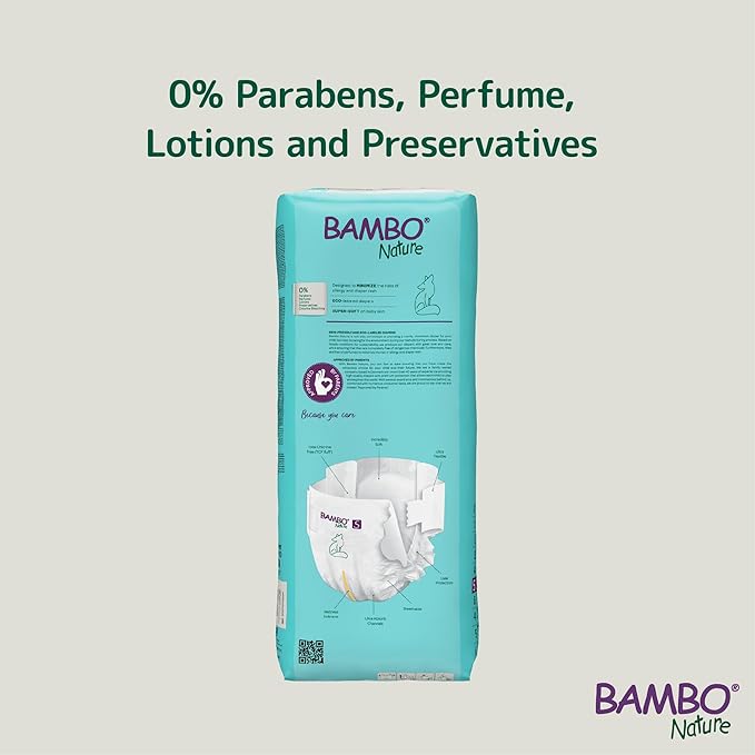 Bambo Nature Hypoallergenic Baby Diapers, Eco-Labeled Diapers, Enhanced Leakage Protection, Totally Chlorine-Free, Skin Friendly, and Super Absorbent - Size 5 (132 Count)