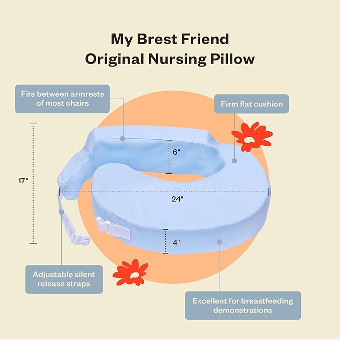 My Brest Friend Professional Nursing Pillow | Ergonomic Breastfeeding Pillows | Ideal for Lactation Consultants, NICUs & More | Breastfeeding Essentials | Handy Side Pocket & Easily Wipes Clean, Blue