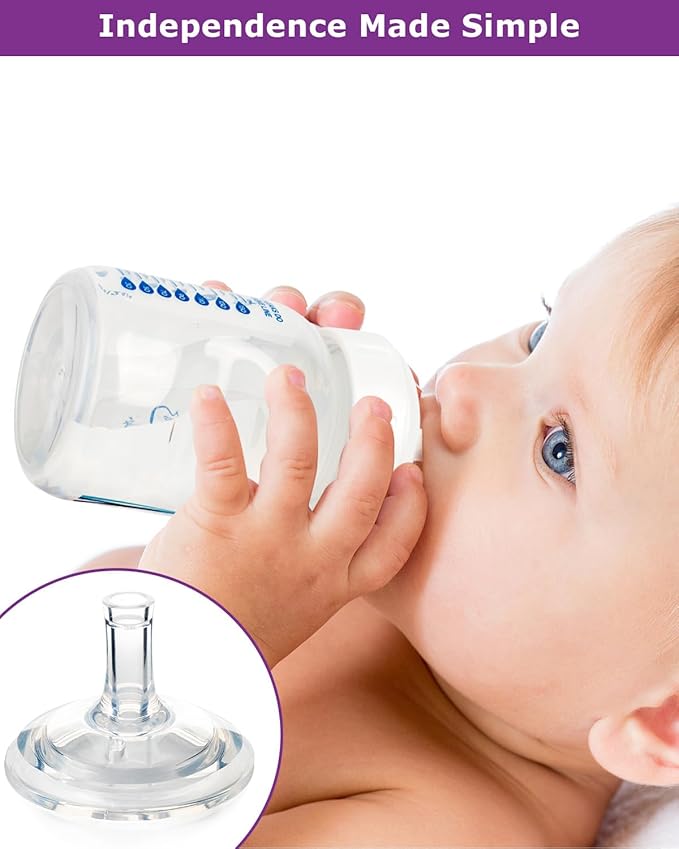 Sippy Straw Nipples for Dr. Brown's Wide-Neck Baby Bottles and Sippy Spout Bottles,Variable Flow, Silicone Conversion Nipple,6+ Months,4 Count