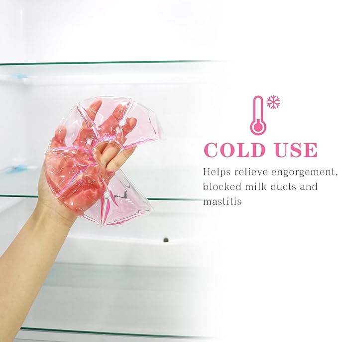 Breast Therapy Packs, 2 Pack Reusable Hot Cold Gel Packs for Nipple Pain Relief, Mastitis, Engorgement, Support for Breastfeeding and Pump Aid-Flexible & Washable with 2 Soft Covers (Pink)