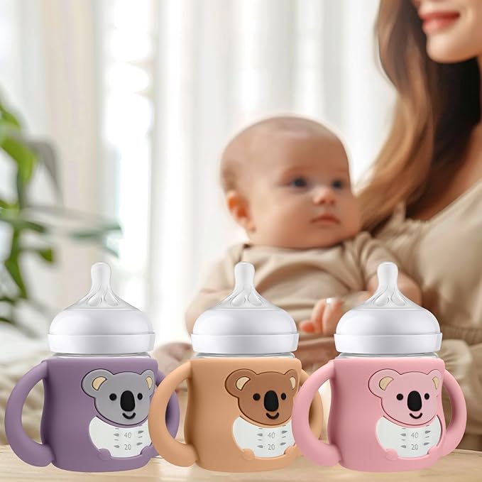 BUSOHA 3 Pack Koala Silicone Sleeves for Avent Baby Bottles - Drop Protection Baby Bottle Sleeves with Handle for Avent Natural Baby Bottles,4 Ounce