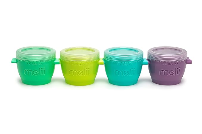 melii Snap & Go Baby Food Storage Containers | 4 Pack 6 oz, Stackable Snack Containers with Airtight Lids, BPA-Free, Reusable Food Containers for Toddlers, Meals & On-the-Go