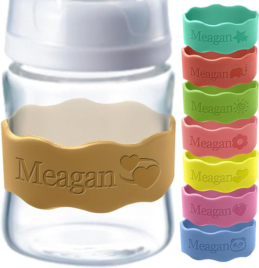 Bottle Labels for Daycare Reusable Custom Breast Milk Waterproof Silicone Cup Label Engraved Name Bands Logo Personalized Gifts-Dark Brown