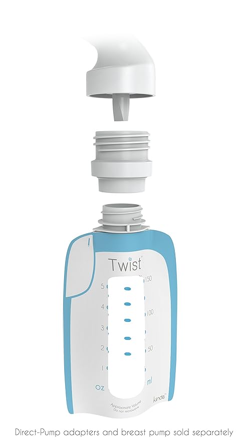 Kiinde Twist Pouch Direct-Pump Direct-Feed Twist Cap Breast Milk Storage Bag for Pumping, Freezing, Heating and Feeding, Pre-Sterilized, Breast Feeding Essentials, 6 Ounce, Pack of 20
