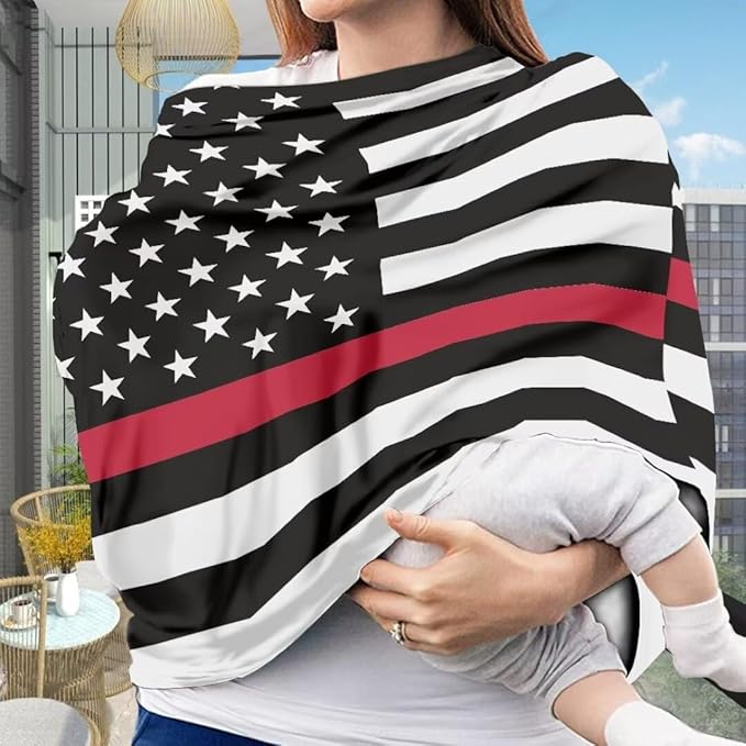 Coldinair US Flag Car Seat Cover for Babies Boys Girls,Nursing Cover,Soft Stretchy Infant Carseat Canopy,Shopping Cart/High Chair/Stroller Covers