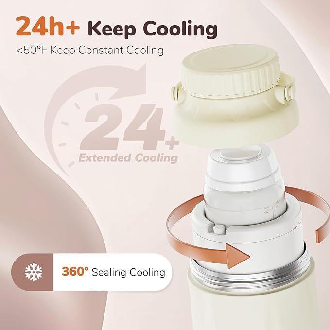 22oz Portable Breast Milk Cooler Bottle-Milk Cooler for Outdoor Travel, Keeps Fresh Cooling for 24+ Hours,Breastfeeding Essentials with 2pcs Bottle for Breastmilk Storage