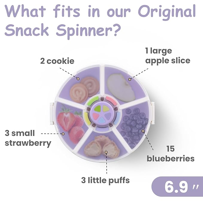 JOOPETALK Kids' Rotating Snack Container Set – 2-Pack, Includes 1 Rotating Snack Container & 1 Round Sectioned Snack Box, BPA-Free, Dishwasher Safe, Perfect for Travel-Purple