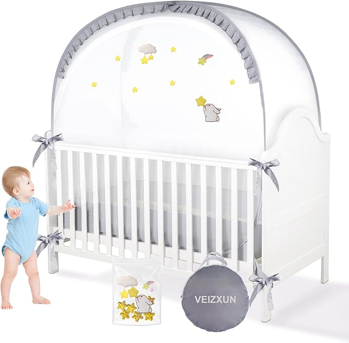 Crib Tent to Keep Baby from Climbing Out, Woderful Breathable Pop-up Mosquito Net Protable Safety Crib Net for Baby Travel