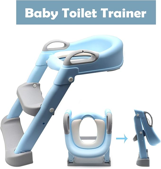 XKMT- Blue Toddler Potty Training Seat Ladder Step Toilet Girl Chair Infant Kids Bathroom Trainer [P/N: ET-BABY002-BLUE]
