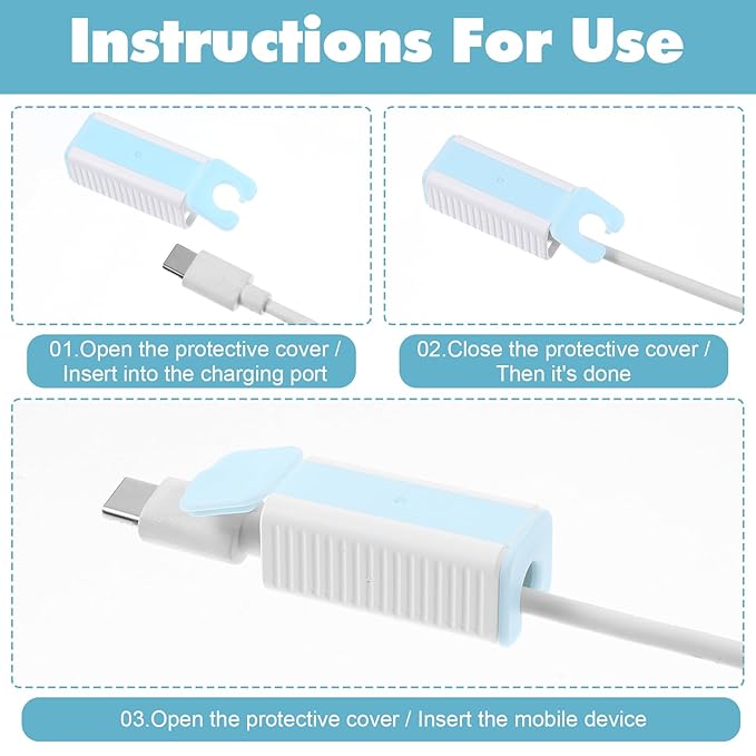 Yuanchu 10Pcs Baby Proof Charger Cord Protectors, Childproof USB Charger Cords Covers Universal Toddlers Safety Phone Power Outlet Protector Covers Electrical Cord Cover(Blue and White)