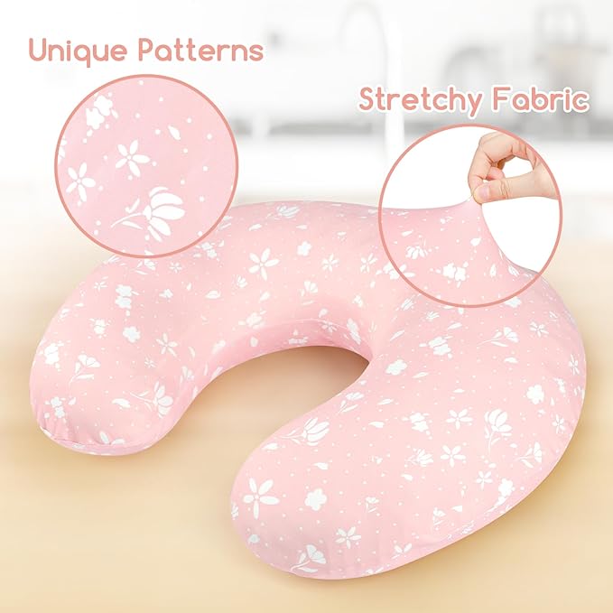 Nursing Pillow Cover, Stretchy and Soft Pillow Slipcover for Baby Boys Girls, Breastfeeding Pillow Covers for Newborn Infants, Pink, Tiny Floral