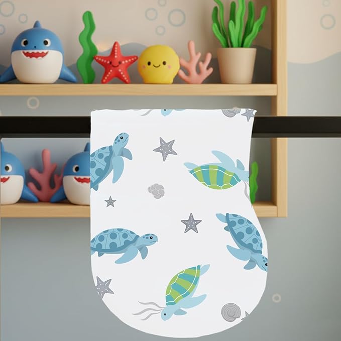 4 Pack Baby Burp Cloths for Boys Girls, Soft Cotton, Ocean Sea Turtle Theme Design, Super Absorbent Baby Burping Cloths for Newborns, Machine Washable and Reusable Baby Spit-Up Cloths