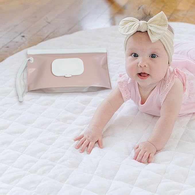 cephira Baby wipes dispenser，portable baby wipes holder for outdoor, Refillable baby wipes container, on the go wet wipe pouch for travel, resuable wipes dispenser for hiking (Nude Pink)