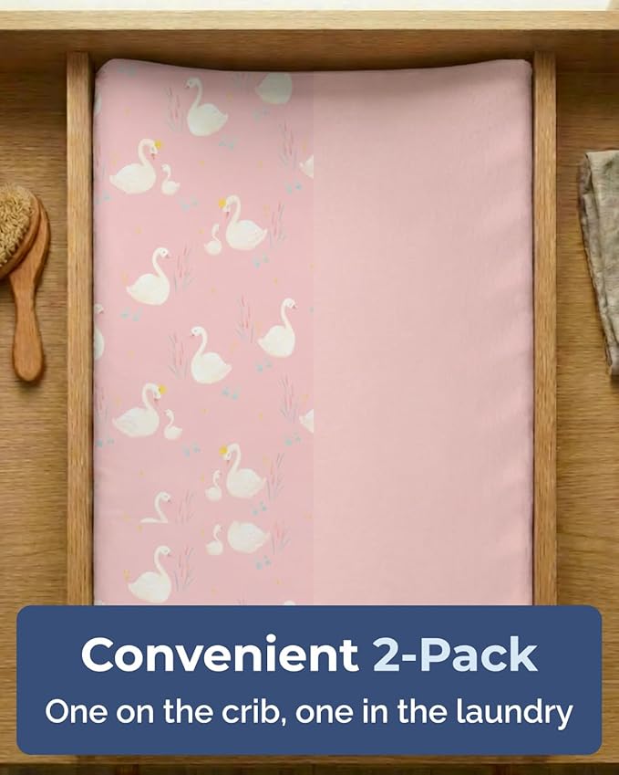 Changing Pad Cover - Pack of 2 Soft Unisex Diaper Change Microfiber Table Sheets - Fits 32"x16" Contoured Pad - Changing Pad Cover for Baby Boys and Girls - Snug, Machine Washable - Oeko-Tex, Swans