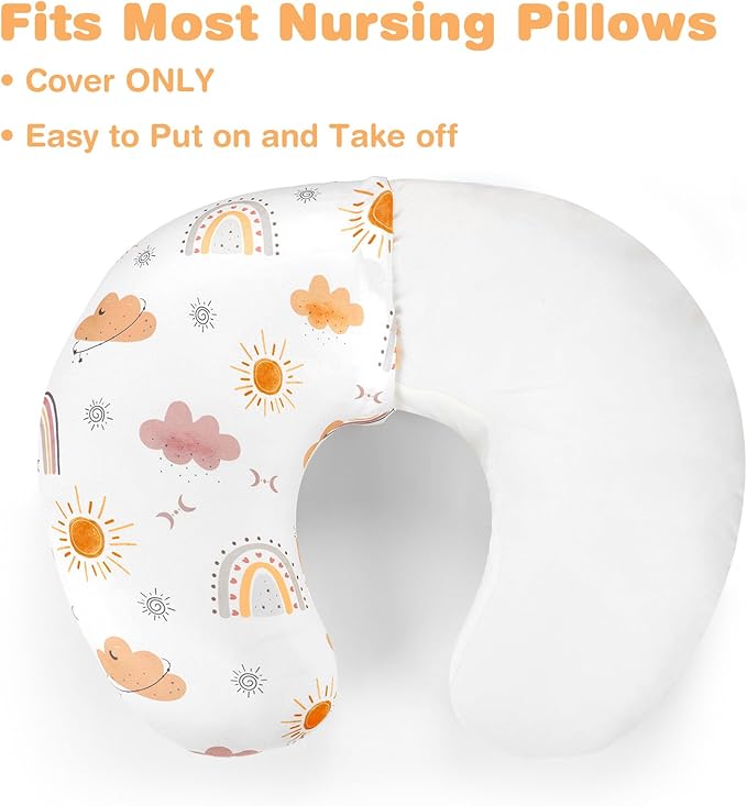 Nursing Pillow Cover, Breastfeeding Pillow Cover Case for Baby Girls Boys, Soft & Breathable, Boho Rainbow (Only Cover)