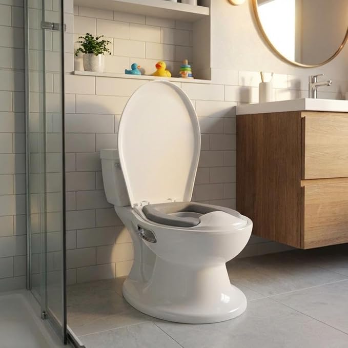 2-in-1 Toddler Potty Training Toilet, Baby Potty Training Toilet with Real Feel Flush & Wipes Storage, Portable Non-Slip Children Toilets Chair with Paper Holder