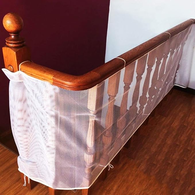 Child Safety Rail Net for Balcony, Patios, Railing and Stairs. Security Guards for Kids/Pet/Toy Both Indoors and Outdoors. 10ft x2.5ft, Sturdy Mesh Fabric Material. (White)