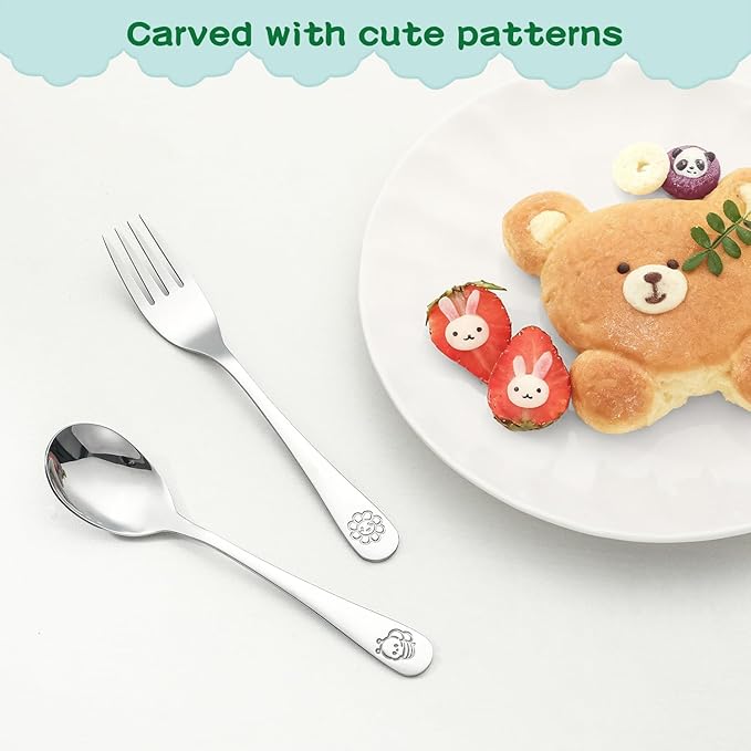 Stainless Steel Toddler Utensils Set - 12 Pieces Kids Silverware Set Children Safe Food Grade Small Forks and Spoons Dishwasher Safe Mirror Polished
